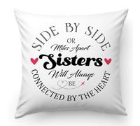 Birthday Gift for Sister,Funny Gift for Sister,Side by Side or miles apart Sisters will Always be Connected by the Heart, flannel Decoration Throw Pillow case cover for Sofa Bedroom,18x18 inch