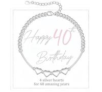 Birthday Gift for Women and Girl,16th 18th 21st 30th 40th 50th 60th 70th Birthday Gifts for Women,Birthflower Bracelet Gift,Sterling Silver Heart Bracelet f-or W-omen Thoughtful with Cards,Forty
