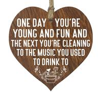 Birthday Gift For Women Men Wooden Heart Plaque, Dark Wood Sign Keepsake, Clean to Music, Girlfriend, Dad, Husband, Wife, Boyfriend, Mum Gifts From Son, Nan, Grandad Birthday Present