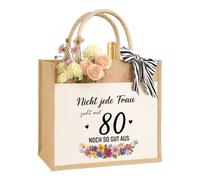 Birthday Gift for Women, Mum and Girlfriends Sustainable Jute Bag Gift Bag Jute Bag Shopping Bag Made of 100% Jute and Cotton, 80th birthday, S
