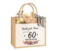 Birthday Gift for Women, Mum and Girlfriends Sustainable Jute Bag Gift Bag Jute Bag Shopping Bag Made of 100% Jute and Cotton, 60th Birthday, S