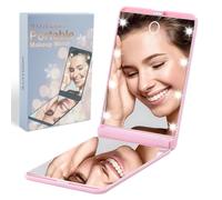 Birthday Gift for Women Stocking Fillers Portable Makeup Dimmable 8 LEDs Lighted Mirror 1X & 2X Magnification Gifts for Women Compact Gifts for Her for Teenage Girls Pink