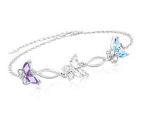 Birthday Gift Holiday Gift Sterling Silver Butterfly Bracelet Adjustable Charming Jewelry for Women Ideal Gift for Her Mom Wife, 8.9, Sterling Silver, Cubic Zirconia