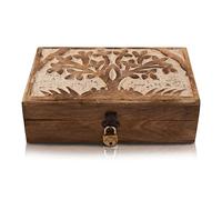 Birthday Gift Ideas Handmade Decorative Wooden Jewellery Keepsake Box Tree Of Life Carving & Lock & Key Jewellery Organizer Treasure Chest Trinket Holder Watch Storage Lock Box 20 x 12 cms