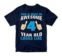 Birthday Gift Kid's T-Shirt Awesome 4 Year Old Looks Like Boys Tee-Navy Blue-YS