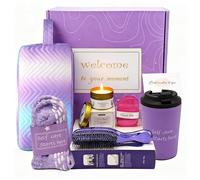 Birthday Gift Set for Women, Self Care Gift Basket, Get Well Soon Thinking of You Package Set for Her Friends Mom Wife with Scalp Massager, Make Up Bag, Coffee Mug, Scented Candle and etc. (Violet)