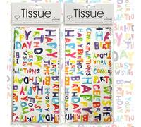 Birthday Gift Tissue Paper | Colourful Happy Birthday Wrapping Tissue | 8 Large Sheets 50 x 70cm | 2 Packs of 4 | Premium Printed Tissue | Acid Free & Recyclable | Designed in the UK