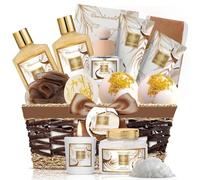 Birthday Gifts Basket for Women, 15pcs Vanilla Coconut Bath Set with Shower Gel, Bubble Bath, Diffuser Oil, Scented Candle, Skin Care Kit Birthday Gift for Women