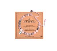 Birthday Gifts for 12 Year Old Girls, Girls Pink Zebra Bracelet Adjustable with Heart Number Charms for 12th Girl Gifts, Special Present for Age 12 for Daughter Granddaughter Sister (Gift Box Given)