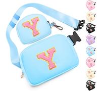 Birthday Gifts for 4 5 6 7 8 9 10 11 12 13 Year Old Girls, Crossbody Bags Fanny Pack with Initial Letter Patch Cute Stuff for Women Girls Teens, Blue, M, Y