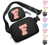Birthday Gifts for 4 5 6 7 8 9 10 11 12 13 Year Old Girls, Crossbody Bags Fanny Pack with Initial Letter Patch Cute Stuff for Women Girls Teens, Black, M, F
