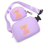 Birthday Gifts for 4 5 6 7 8 9 10 11 12 13 Year Old Girls, Crossbody Bags Fanny Pack with Initial Letter Patch Cute Stuff for Women Girls Teens, Purple, M, Z