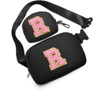 Birthday Gifts for 4 5 6 7 8 9 10 11 12 13 Year Old Girls, Crossbody Bags Fanny Pack with Initial Letter Patch Cute Stuff for Women Girls Teens, Black, M, R