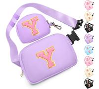 Birthday Gifts for 4 5 6 7 8 9 10 11 12 13 Year Old Girls, Crossbody Bags Fanny Pack with Initial Letter Patch Cute Stuff for Women Girls Teens, Purple, M, Y