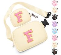 Birthday Gifts for 4 5 6 7 8 9 10 11 12 13 Year Old Girls, Crossbody Bags Fanny Pack with Initial Letter Patch Cute Stuff for Women Girls Teens, Cream, M, F