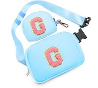 Birthday Gifts for 4 5 6 7 8 9 10 11 12 13 Year Old Girls, Crossbody Bags Fanny Pack with Initial Letter Patch Cute Stuff for Women Girls Teens, Blue, M, G