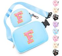 Birthday Gifts for 4 5 6 7 8 9 10 11 12 13 Year Old Girls, Crossbody Bags Fanny Pack with Initial Letter Patch Cute Stuff for Women Girls Teens, Blue, M, F
