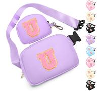 Birthday Gifts for 4 5 6 7 8 9 10 11 12 13 Year Old Girls, Crossbody Bags Fanny Pack with Initial Letter Patch Cute Stuff for Women Girls Teens, Purple, M, U