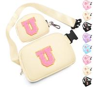 Birthday Gifts for 4 5 6 7 8 9 10 11 12 13 Year Old Girls, Crossbody Bags Fanny Pack with Initial Letter Patch Cute Stuff for Women Girls Teens, Cream, M, U