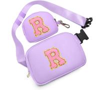 Birthday Gifts for 4 5 6 7 8 9 10 11 12 13 Year Old Girls, Crossbody Bags Fanny Pack with Initial Letter Patch Cute Stuff for Women Girls Teens, Purple, M, R