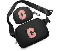 Birthday Gifts for 4 5 6 7 8 9 10 11 12 13 Year Old Girls, Crossbody Bags Fanny Pack with Initial Letter Patch Cute Stuff for Women Girls Teens, Black, M, C