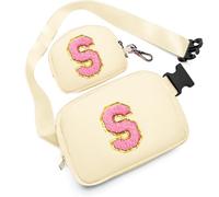 Birthday Gifts for 4 5 6 7 8 9 10 11 12 13 Year Old Girls, Crossbody Bags Fanny Pack with Initial Letter Patch Cute Stuff for Women Girls Teens, Cream, M, S