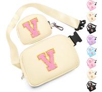 Birthday Gifts for 4 5 6 7 8 9 10 11 12 13 Year Old Girls, Crossbody Bags Fanny Pack with Initial Letter Patch Cute Stuff for Women Girls Teens, Cream, M, V