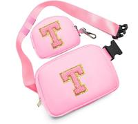 Birthday Gifts for 4 5 6 7 8 9 10 11 12 13 Year Old Girls, Crossbody Bags Fanny Pack with Initial Letter Patch Cute Stuff for Women Girls Teens, Pink, M, T