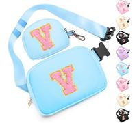 Birthday Gifts for 4 5 6 7 8 9 10 11 12 13 Year Old Girls, Crossbody Bags Fanny Pack with Initial Letter Patch Cute Stuff for Women Girls Teens, Blue, M, V