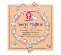 Birthday Gifts for 8-11 Year Old Girls, White Pink Pearl Healing Bracelets Gifts for Girl 8th-11th Birthday,Presents Adjustable Bracelets with card for Daughter,Friend ,Teen Girls (9th Birthday)