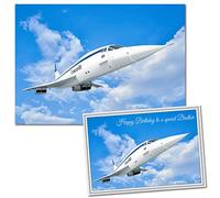 Birthday Gifts for Brother - Bday Card with Matching Unframed A4 Print for Brothers - Cool Special Unusual Unique Thoughtful Gift Ideas - Great Inexpensive Concorde Plane Art