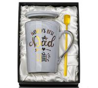 Birthday Gifts for Dad from Daughter Son - World's Best Dad - Daddy Mug with Gold Print, Funny Fathers Day Presents, 14Oz Grey Ceramic Gold Print