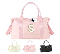 Birthday Gifts for Daughter,Initial Travel Duffel Bag for Teen Girls,Personalized Weekender Bag Cute Overnight Carry on Duffle Bags for Girl Women Gifts with Adjustable Strap, pink-chenille, letter-S