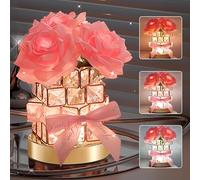 Birthday Gifts for Girlfriend Wife Mom,Rechargeable Cordless Touch Crystal Table Lamp,3-Colour Infinitely Dimming Forever Rose Bedside Night Light, Anniversary Christmas Idea Gift for Her Women(Pink)
