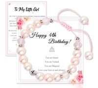 Birthday Gifts for Girls Bracelets, Beaded Bracelets as 4th-12th Year Old Girls Birthday Presents, Adjustable Stone Pearl Bracelet with Letter as Birthdays Girl for Daughter Granddaughter Niece