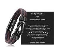 Birthday Gifts for Grandson,Brown Braided Leather Bracelets for Grandson, Engraved Bracelets Birthday Gift for Men, Infinity Knot Bracelet Jewelry for Kids Son Grandson 7.5inch/19cm