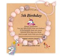Birthday Gifts for Her, Pink Zebra Natural Stone Unicorn Charm Bracelet Meaningful Gift with Message Card for Daughter Granddaughter Niece Friend Sister Teens Girls, Adjustable, Stone, Cubic Zirconia