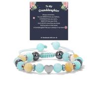 Birthday Gifts for Her, Zebra Natural Stone Bracelet Adjustable Elastic Bead Bracelet with Heart Charm for Granddaughter Teenage Unusual Birthday Present Graduation with Message Card Gift Box