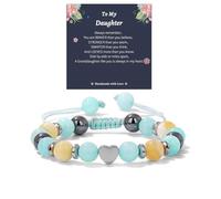 Birthday Gifts for Her, Zebra Natural Stone Bracelet Adjustable Elastic Bead Bracelet with Heart Charm for Teenage Daughter Unusual Birthday Gifts Graduation with Message Card Gift Box
