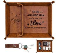 Birthday Gifts for Men Bedside Organiser, PU Leather Valet Tray I Love You Wedding Anniversary Valentines Gift for Him Boyfriend, Husband Birthday Gifts from Wife Wallet Keys Nightstand Organiser