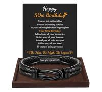 Birthday Gifts for Men Teen Boys Gift Leather Bracelet Happy Birthday I Love You Forever Engraved Linked Together 21st 30th 40th 50th 60th Birthday Valentines Day Jewelry, 8.3 inches, Stainless Steel,