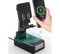 Birthday Gifts for Men Women, Bluetooth Speaker with Wireless Charger & Phone Stand, Gifts for Him, Foldable Angle & Height Stand with Alarm Clock, Ideal for Dad Mom, Tech Gadget Stocking Fillers