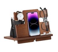 Birthday Gifts for Men, Wood Phone Docking Station, Bedside Table Organiser, Gifts for Dad, Mens Gifts for Husband Dad Gifts for Him Anniversary Xmas Presents for Men Nightstand Key Wallet Stand