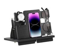Birthday Gifts for Men, Wood Phone Docking Station, Bedside Table Organiser, Gifts for Dad, Mens Gifts for Husband Dad Gifts for Him Anniversary Xmas Presents for Men Nightstand Key Wallet Stand