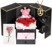 Birthday Gifts for Mom from Daughter Son Preserved Real Roses with Initial X Necklace, Unique Anniversary Gift for Girlfriend Wife Women