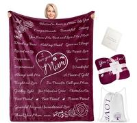 Birthday Gifts for Mum from Daughter-Soft Blanket with Meaningful Words, Birthday Gift for Women, Cozy Fleece Throw for Mum’s Birthday (Red)