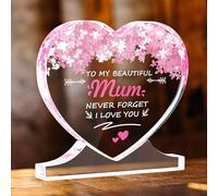 Birthday Gifts for Mum, Gift for Mum from Son Daughter, Best Mum Gifts Heart-Shaped Acrylic Plaque, Birthday Presents for Mum, Personalised Gifts for mum on Mothers Day or Birthday (Mum)