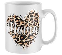 Birthday Gifts For Mum, Mama Leopard Print Heart Mug, Ceramic Coffee Mug Tea Cup, Mothers Day Christmas Presnts From Children, White, One Size