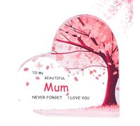 Birthday Gifts for Mum, Mum Birthday Gifts Heart Shaped Acrylic Plaque with Touching Sayings, Presents from Daughter Son for Mother on Mother's Day, Christmas, Desk Decor, I Love You Gift for Her