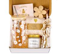 Birthday Gifts for Teen Girls, Cute Inspirational Gift Daisy Presents Set Ideas for Sister Daughter Friends, Happy Birthday Gift Basket with Ice Glass Cup for Her (Beige)